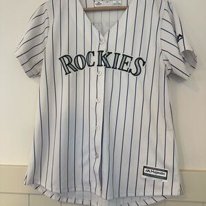 Majestic Rockies White and Black Striped blackmon #19 Jersey